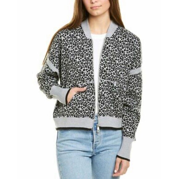 SCOTT & Scott London Animal Print Brooklyn Cashmere Knit Bomber Jacket Sweater - Picture 2 of 10